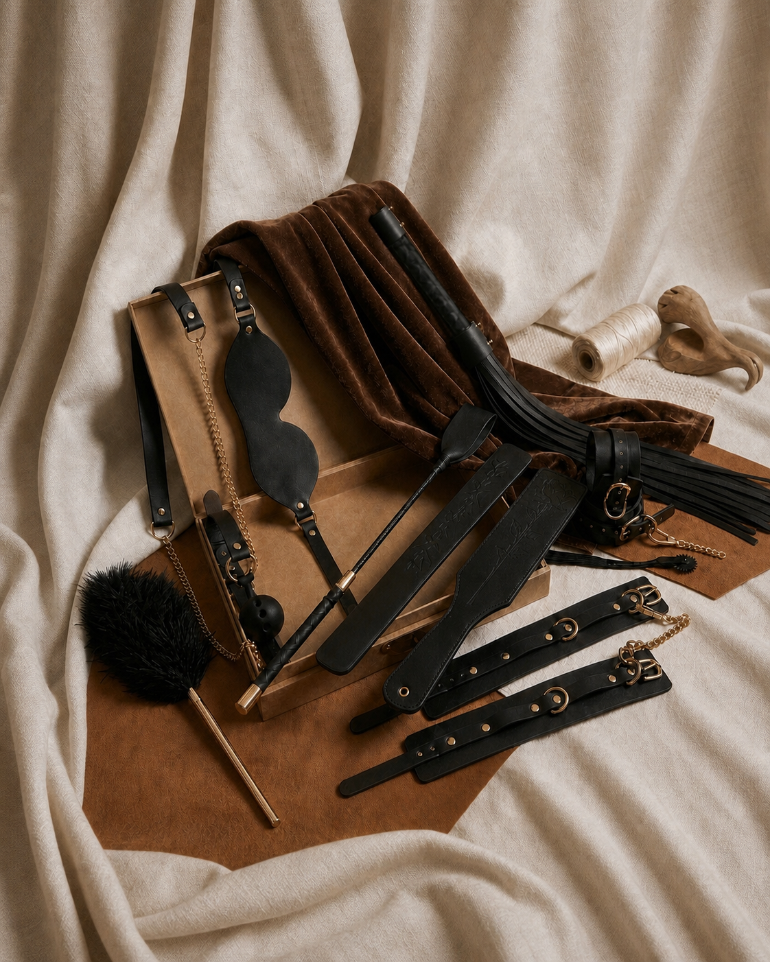 Thermo-sensitive restraint set styled on neutral textiles